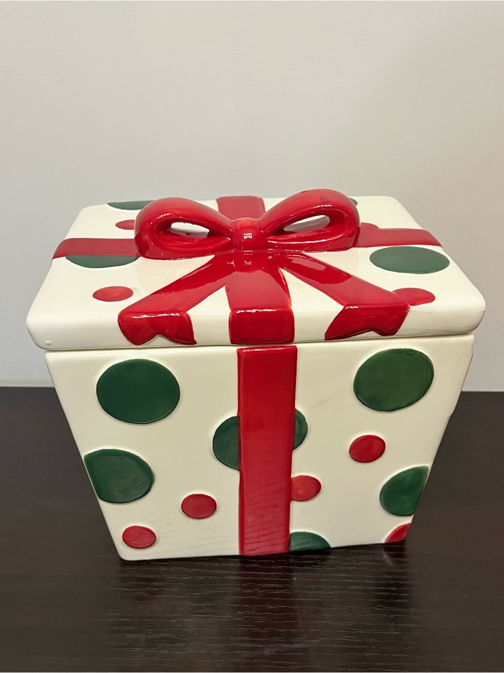 Ceramic Present Cookie Jar with Red Bow
